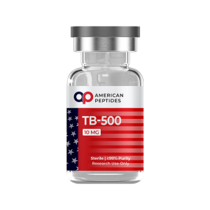 Vial of American Peptides TB-500 research peptide for laboratory analysis and testing. Take 10% off with coupon code ROBERTO10.