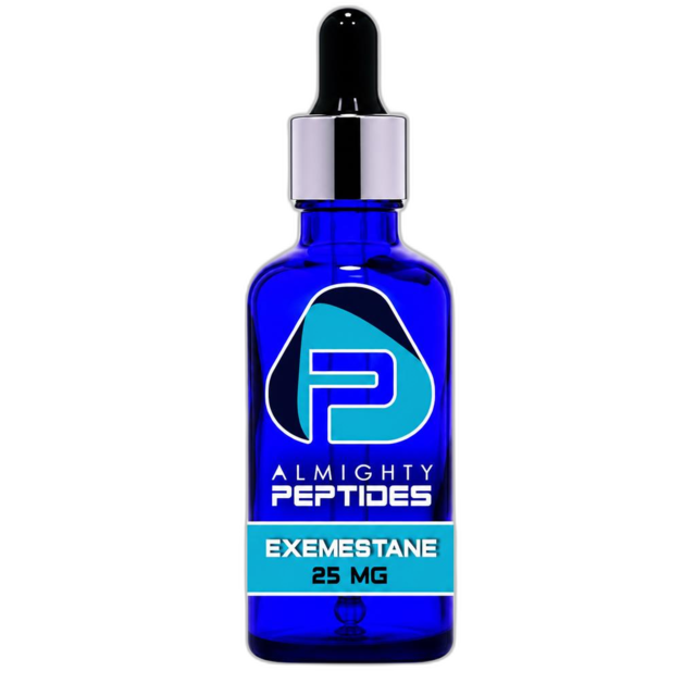 Exemestane liquid bottle featuring verified chemical structure data for research.