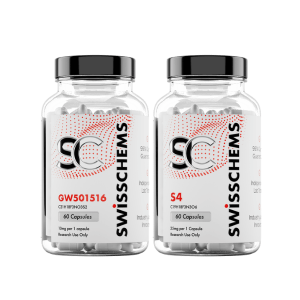 Premium research SARMs capsule stack containing Andarine S-4 and Cardarine GW-501516 with unarchive coupon.